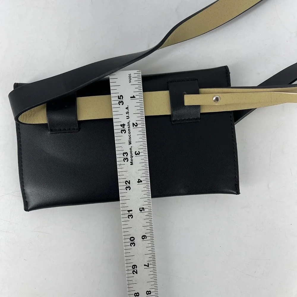 Open Edit Womens‎ Black Belt Bag Silver Ring Hardware Trouser Fit Size Large NWT